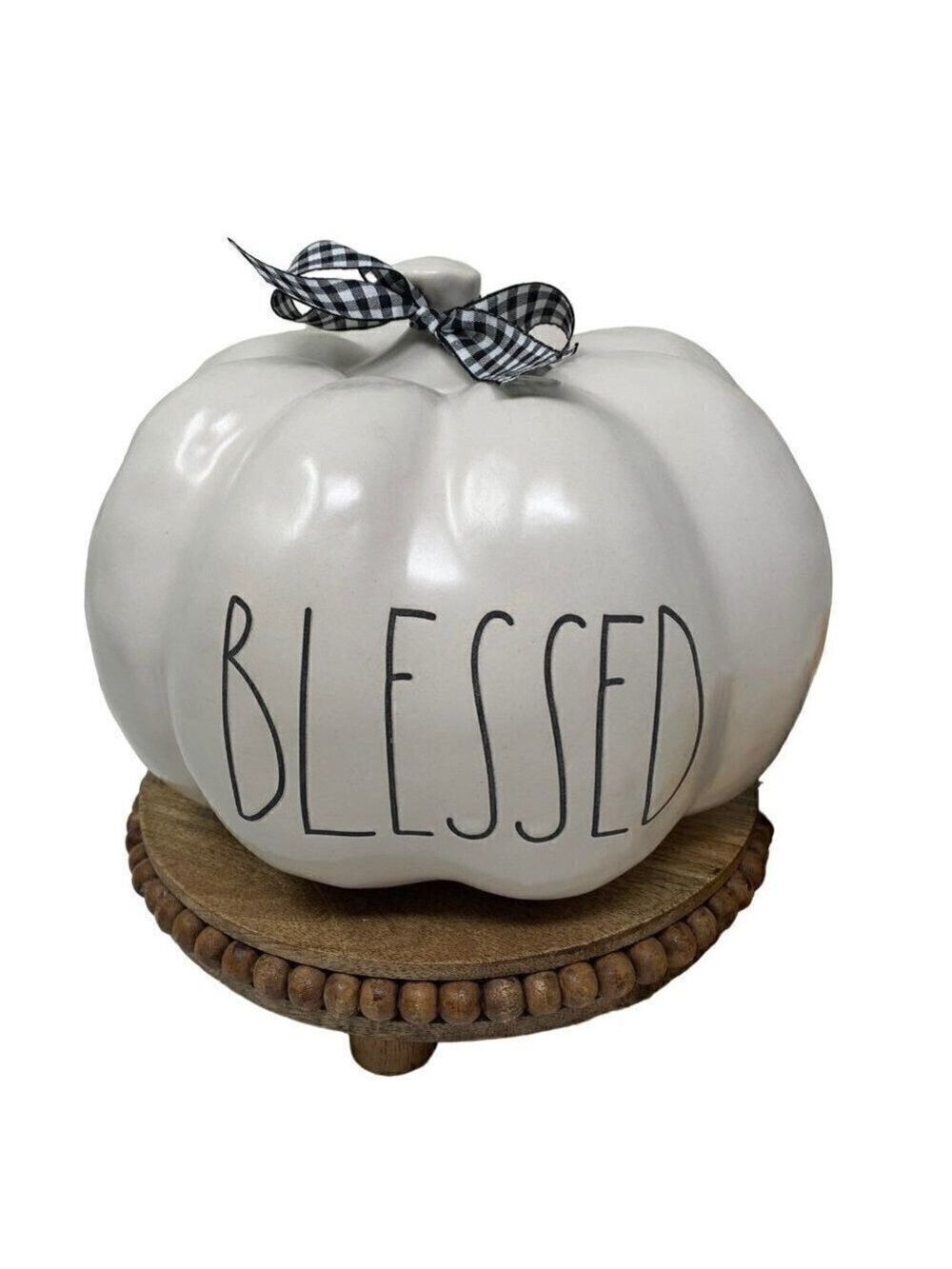 Rae Dunn Pumpkin BLESSED 8in Autumn Ceramic White Fall Holiday Decor LL Magenta